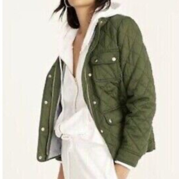 J. Crew Quilted Downtown Field Green Cotton Zip Gold Snap Jacket XS - Picture 2 of 13